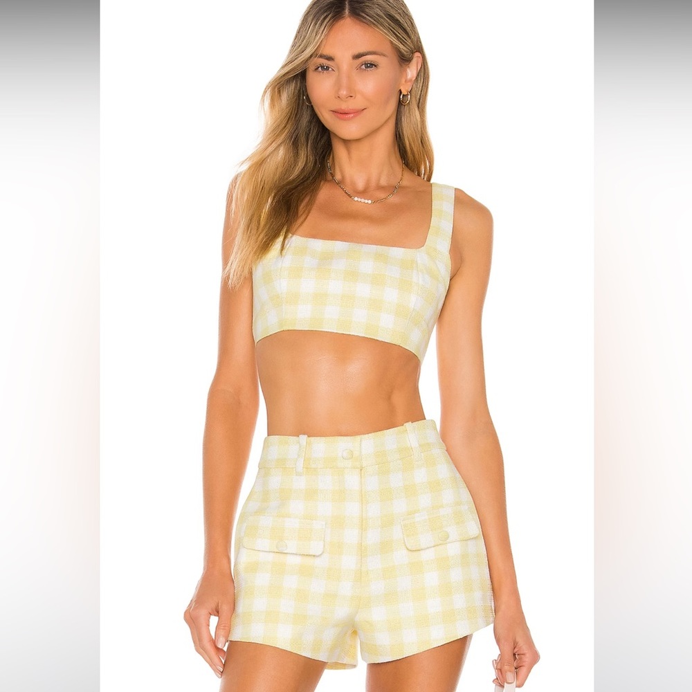 New Camila coelho yellow white crop top tank m